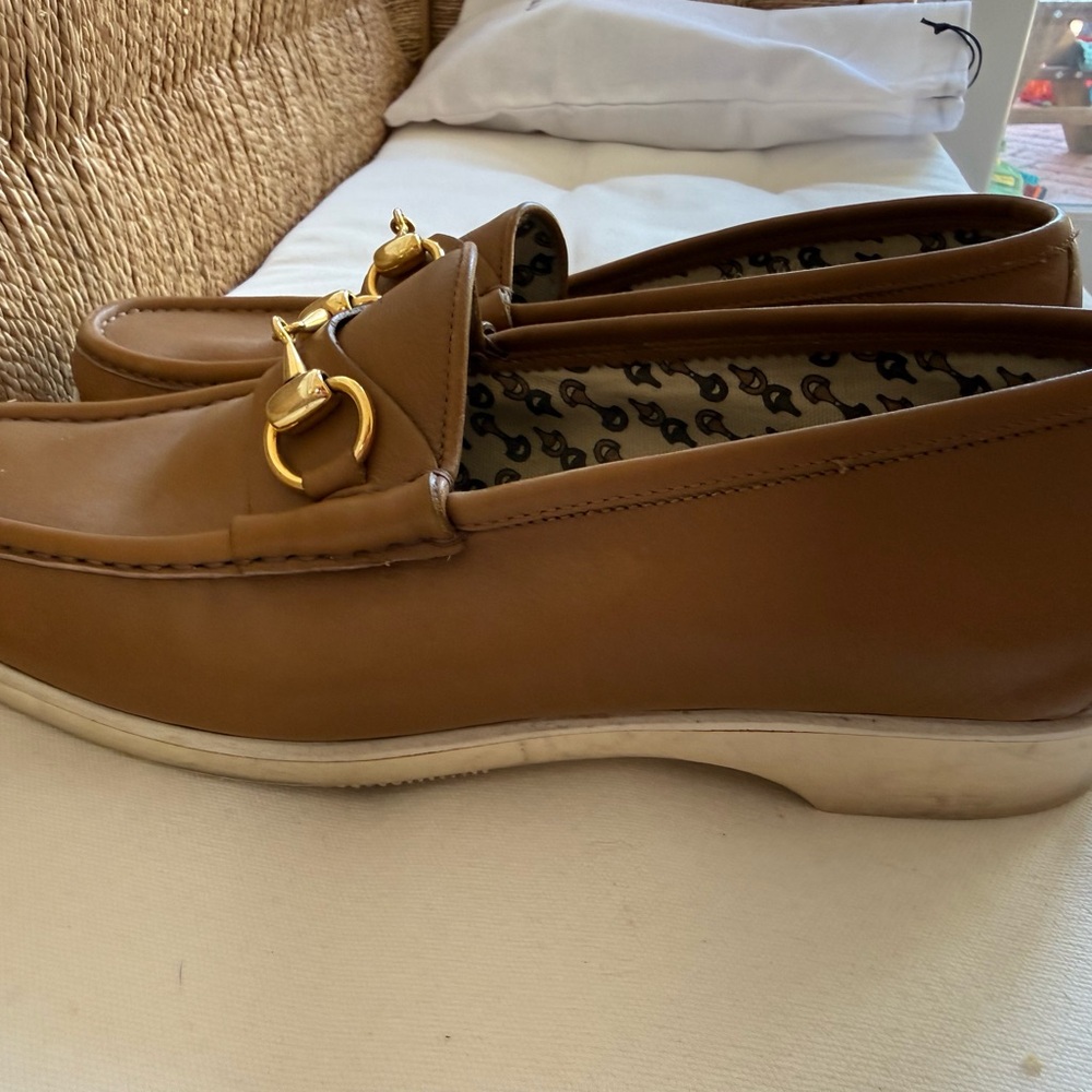 Women’s Tan Leather Loafers with Gold Horsebit - Picture 9 of 10